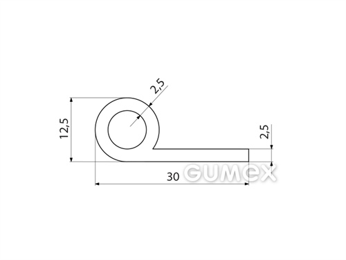 Silikónový profil tvaru "P" s dutinkou, 30x12,5/2,5mm, 60°ShA, -60°C/+180°C, biely